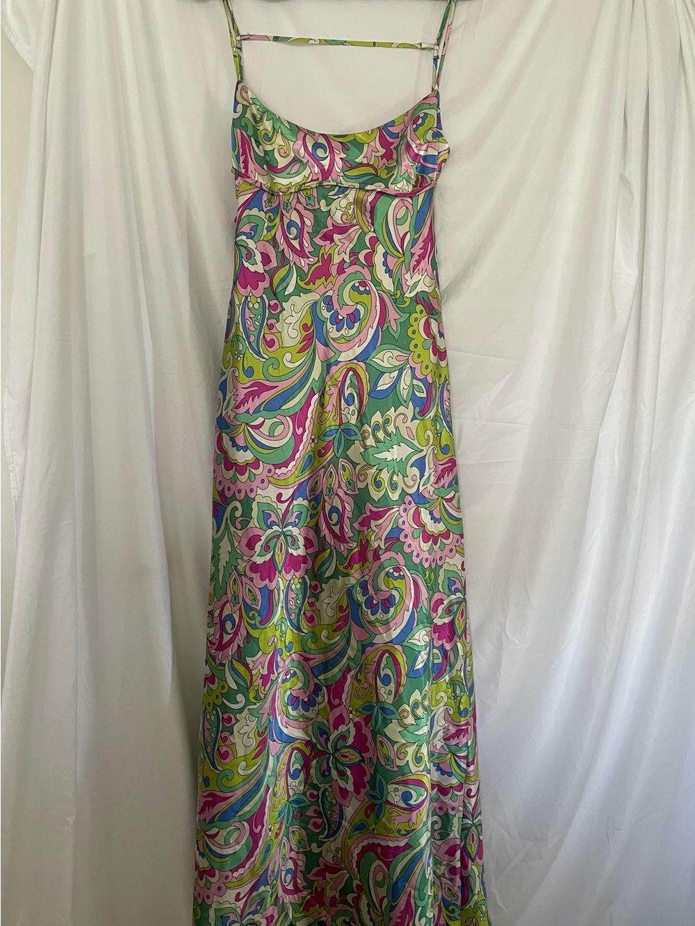 Y2K Maxx New York Pink, Green & Teal Paisley Satin Maxi Dress